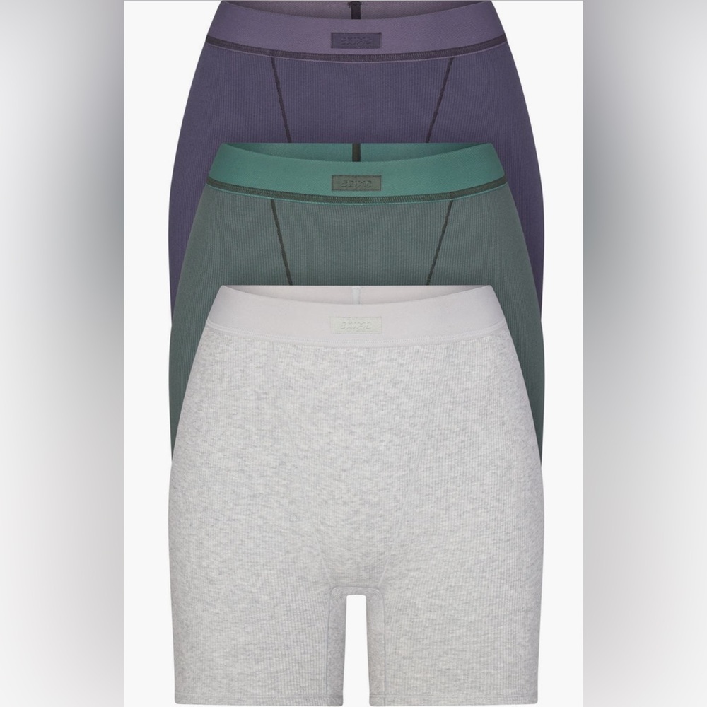 Skims 3-Pack Cotton Rib Boxers in Malachite - Picture 1 of 16